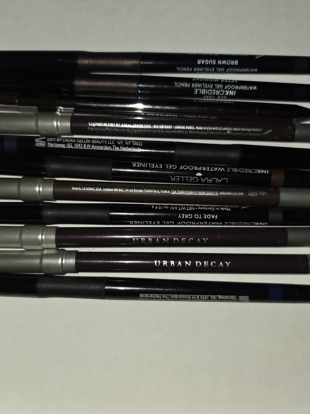 Urban Decay, laura geller eyeliners, Brown, Plum, black-- 10 pc bundle